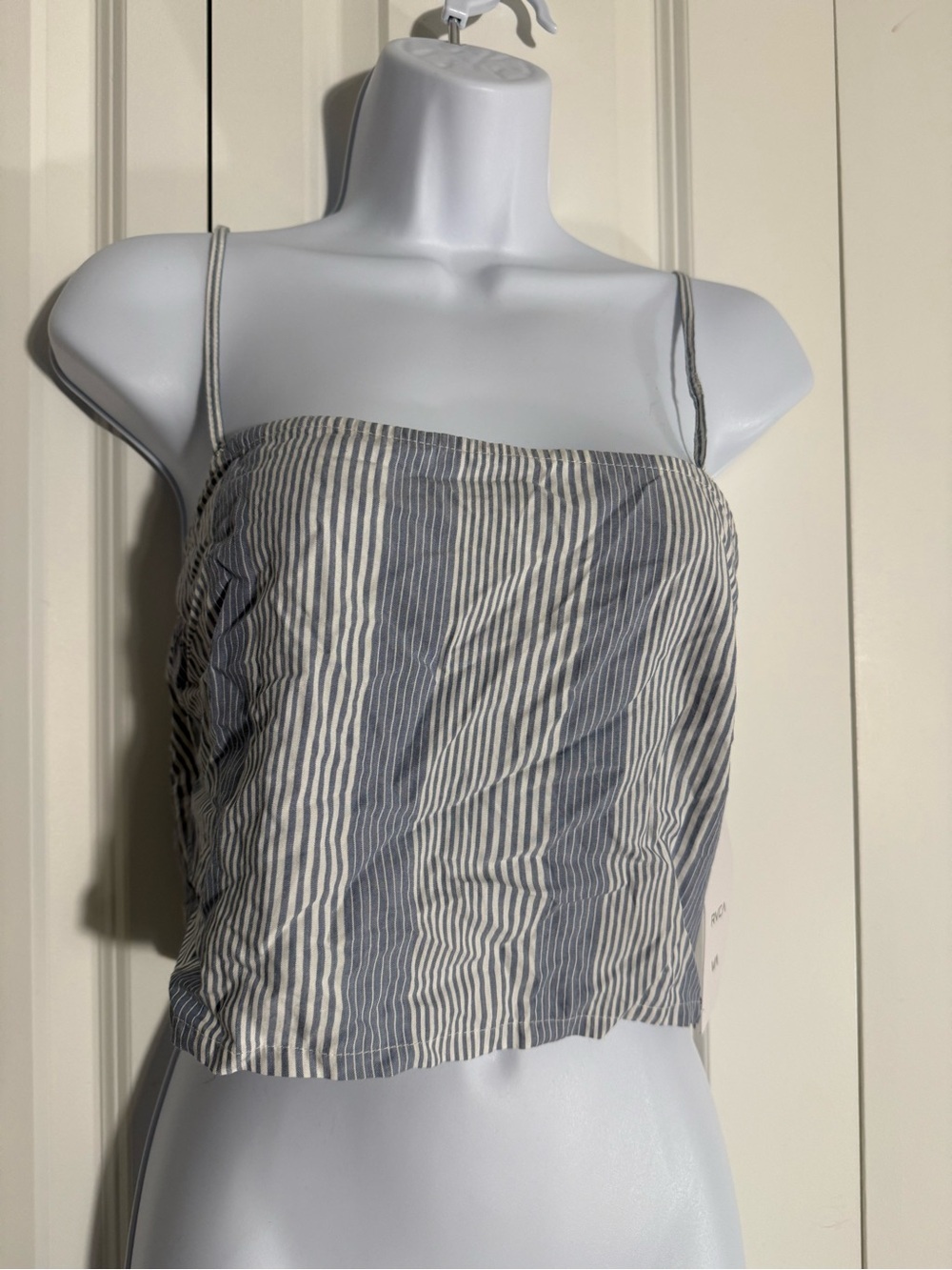 RVCA Blue and White Striped Spaghetti Strap Crop Camisole